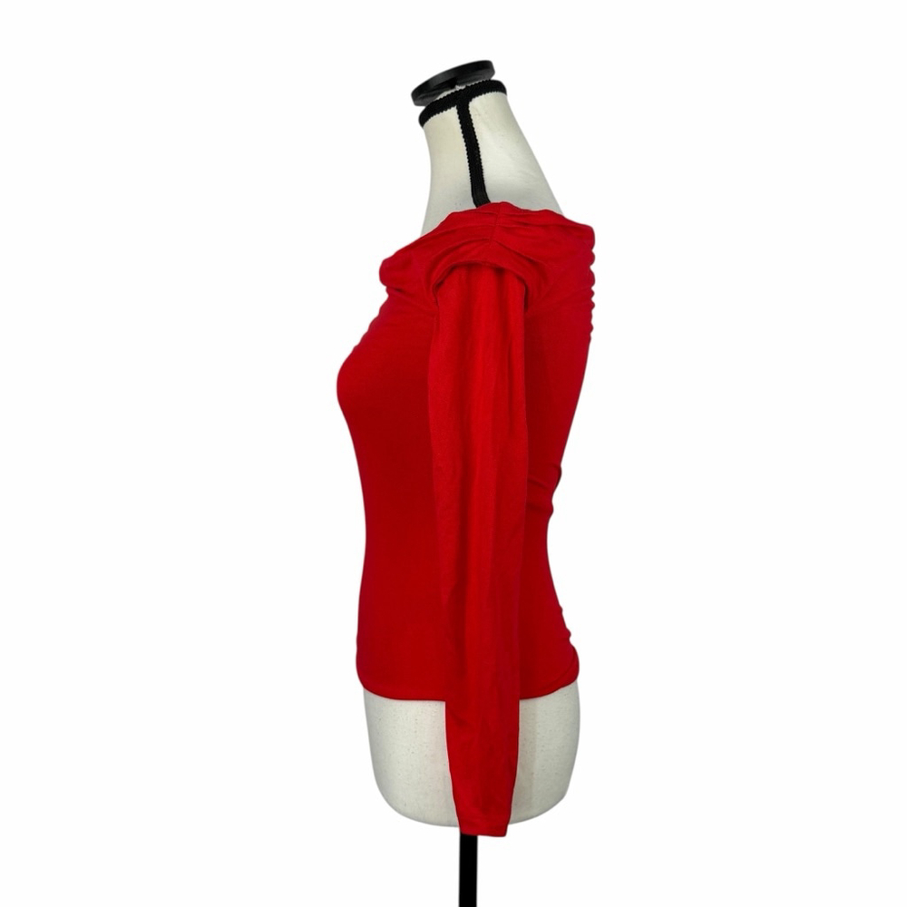 AFRM Red Off Shoulder Top Ruched Long Sleeve Stretch Bodycon XS Night Out - Picture 4 of 12